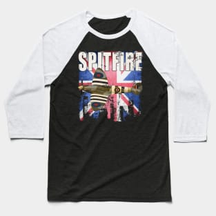 Spitfire Aircraft Plane WW2 RAF Airplane Union Jack Flag Baseball T-Shirt